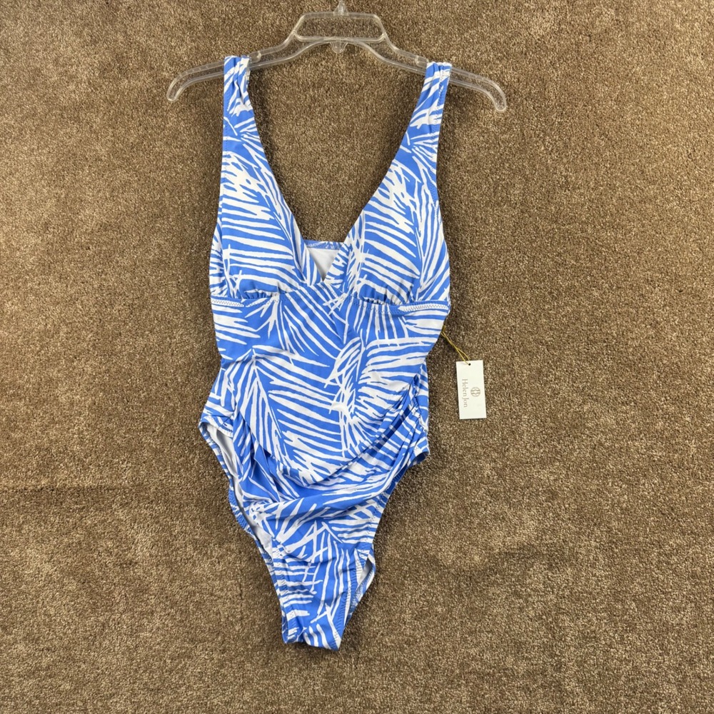 Helen Jon Olivia One-Piece Swimsuit South Seas Blue White Palm Print XL NEW